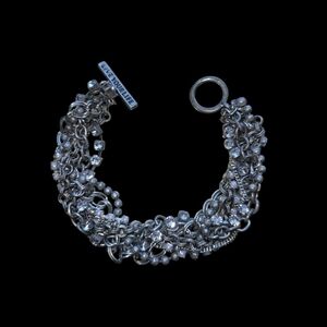 Multi-Strand Rhinestone Chain Bracelet Silver Tone American Eagle